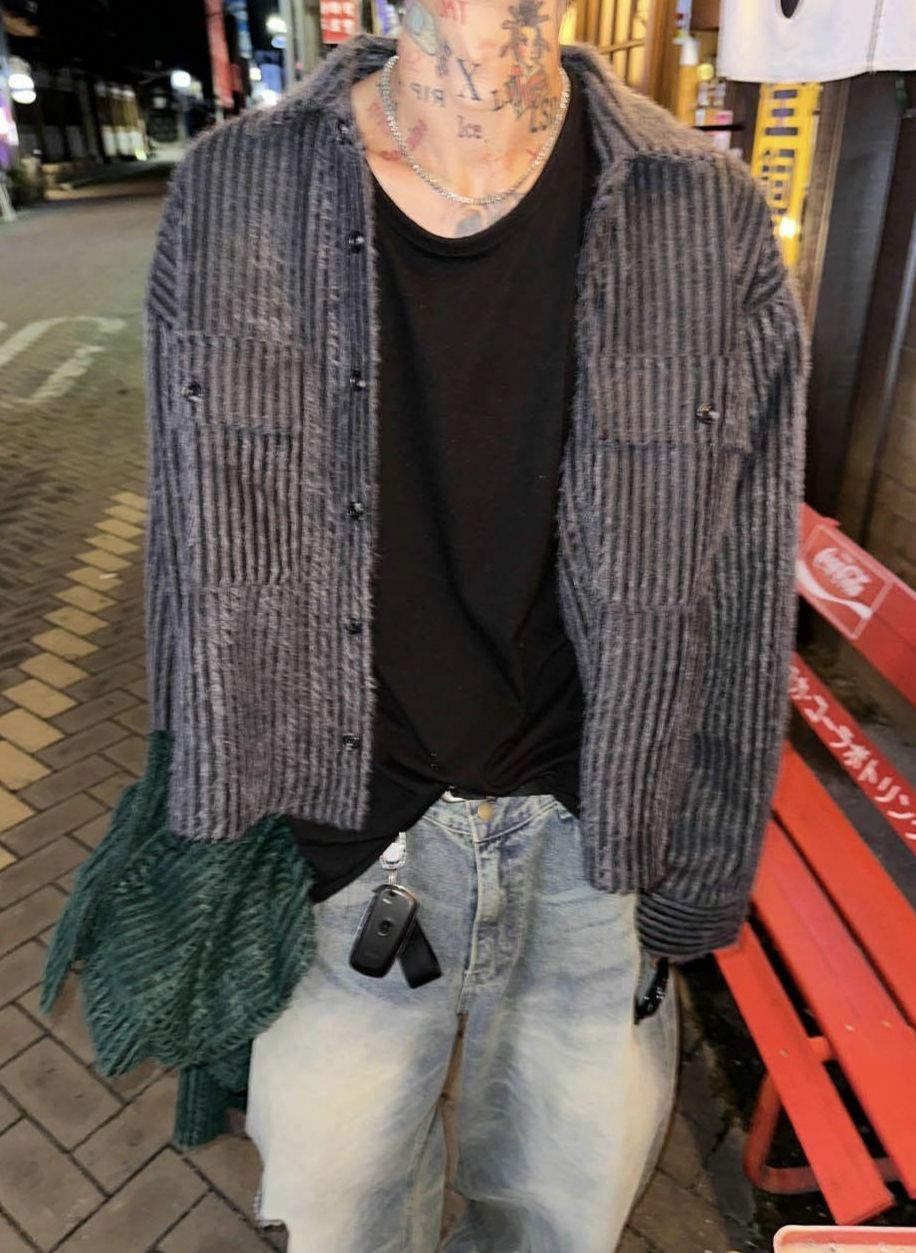 暗直紋長袖恤衫 Crunky_youth-073JK