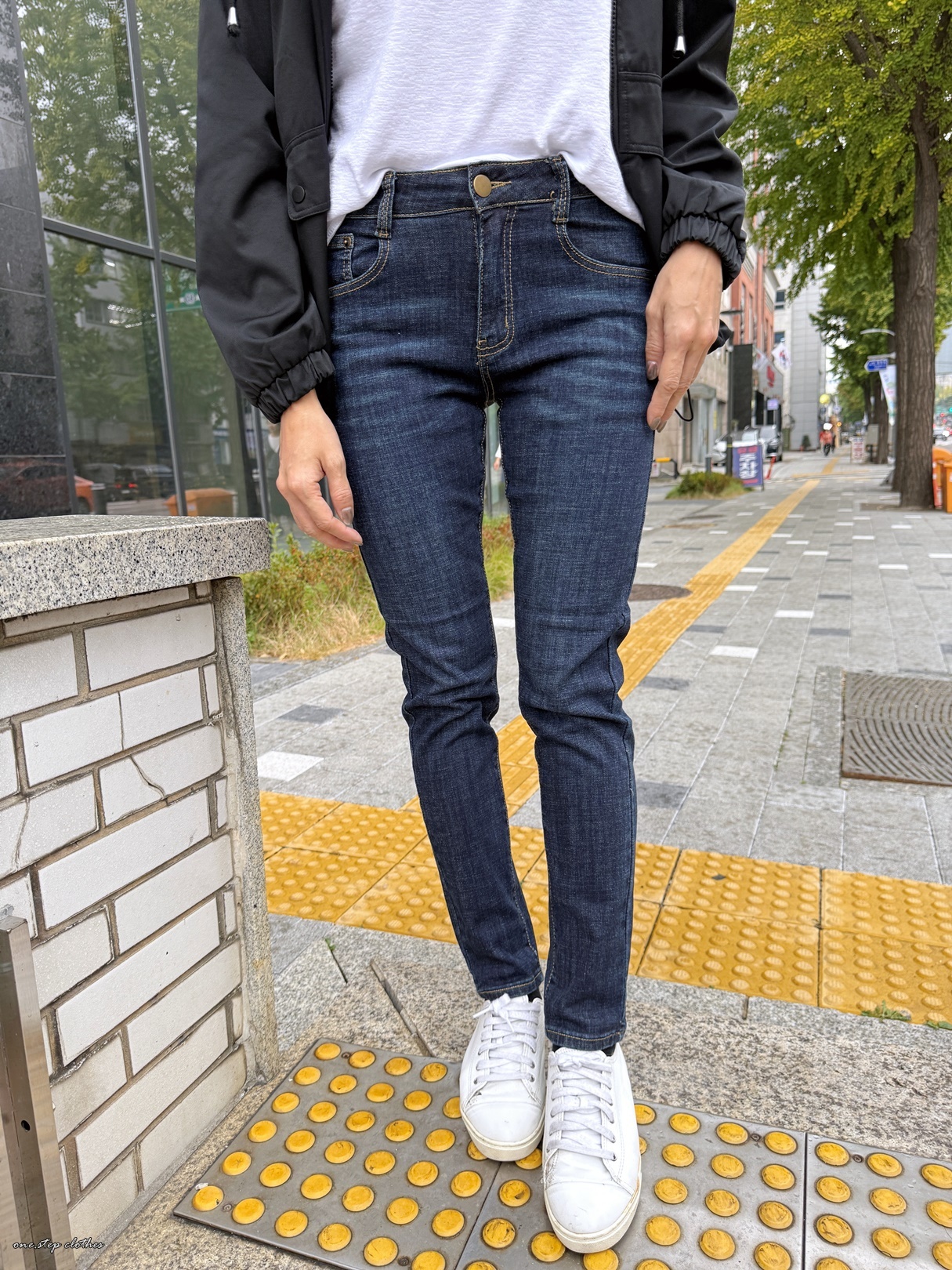 正韓Flex超彈性深藍顯瘦牛仔長褲