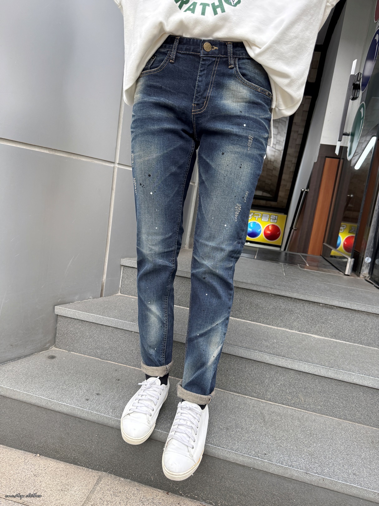 正韓Must大推挺版潑漆顯瘦小直筒褲