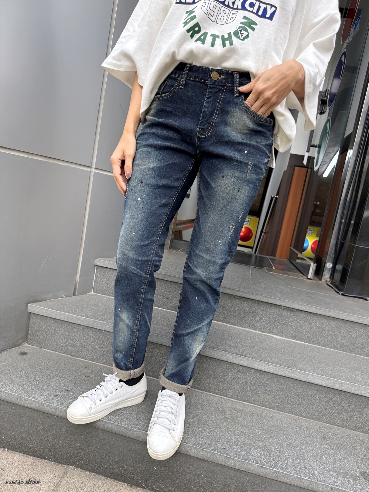 正韓Must大推挺版潑漆顯瘦小直筒褲