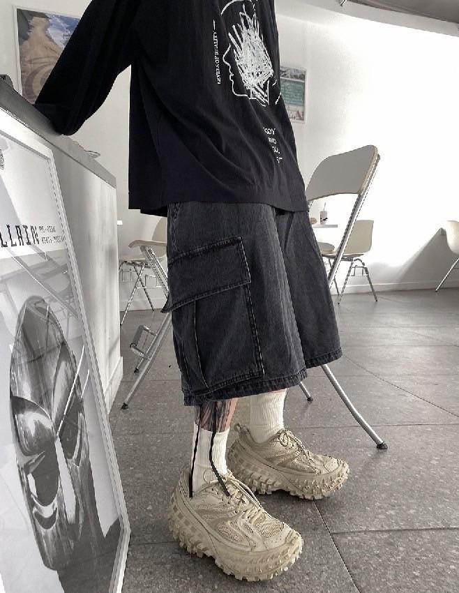 (GOAL) 擴腿雙口袋水洗牛仔短褲 D136