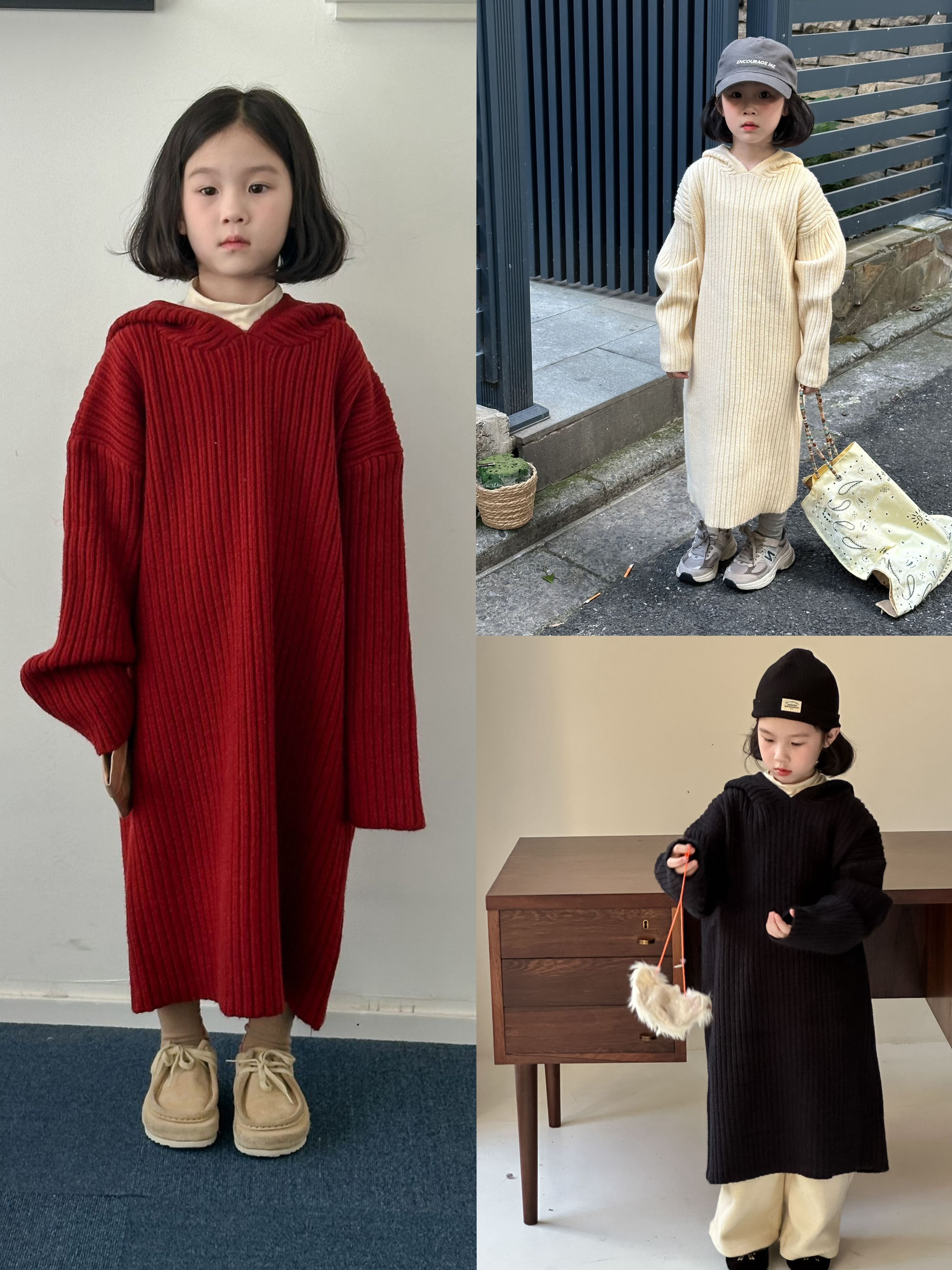 三色加厚毛衣洋裝