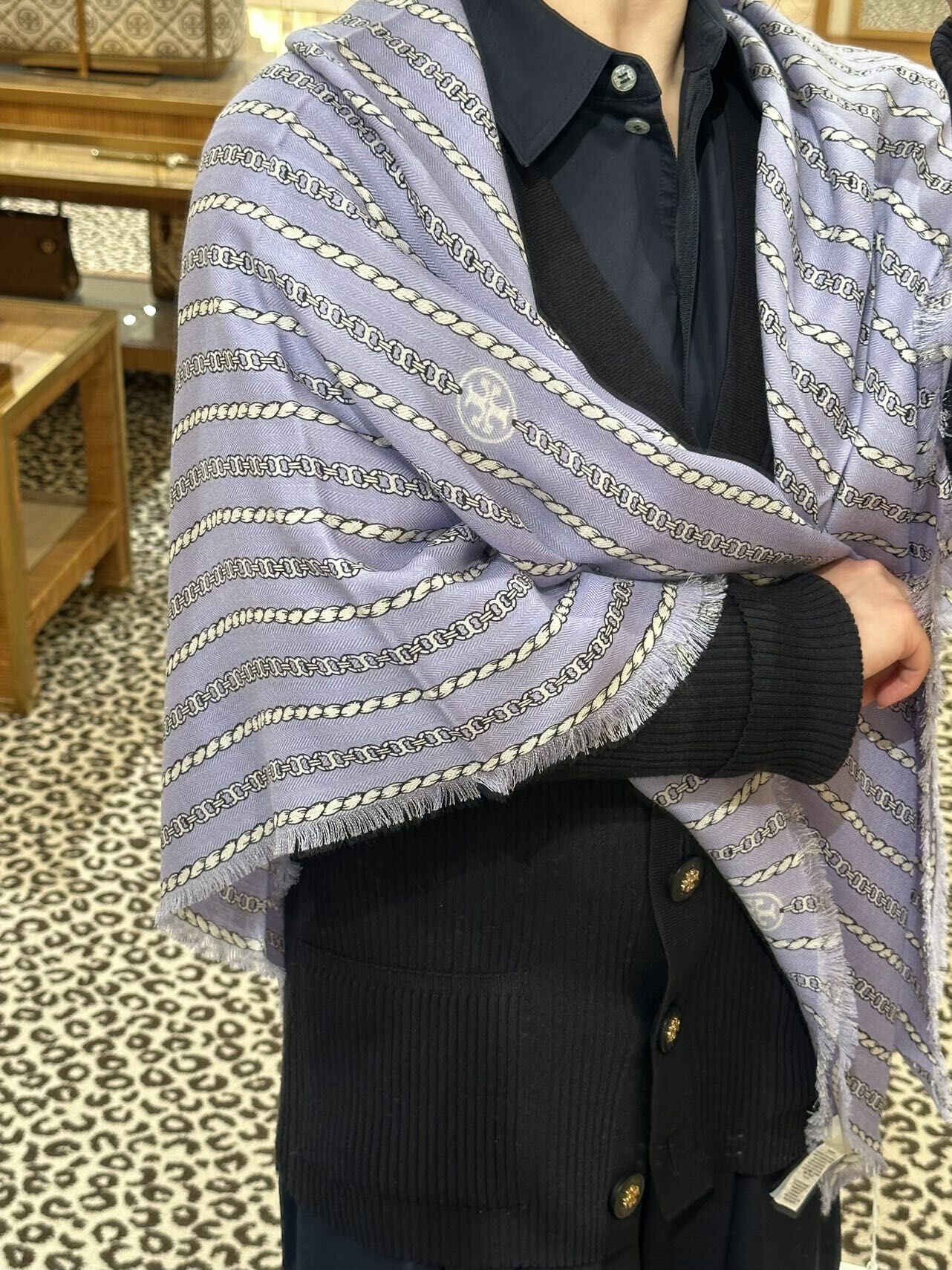 TORY BURCH★Gemini Link Rope オーバーサイズスカーフ 157425 Tory Burch Gemini link rope oversized square 羊毛桑蠶絲大方絲巾