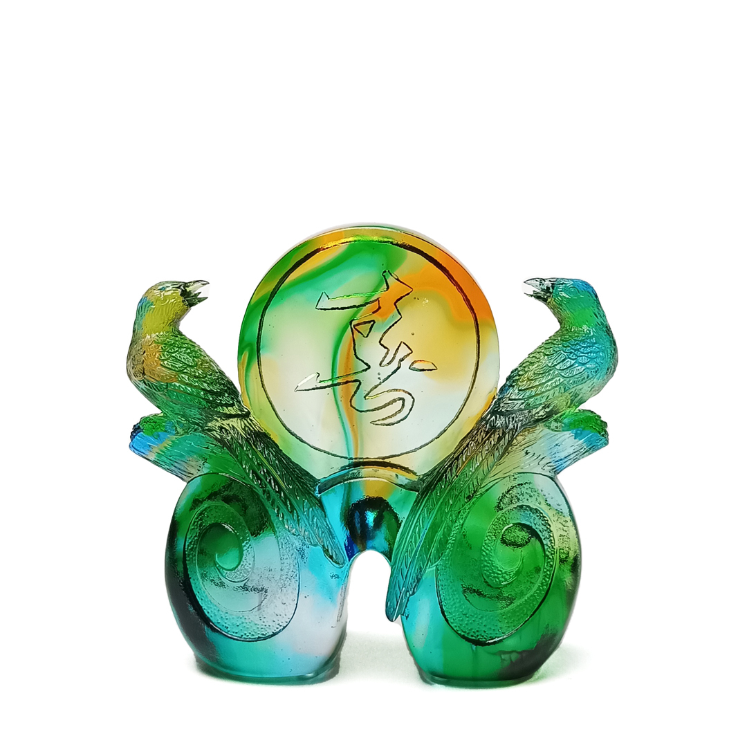 喜相隨琉璃擺飾｜比翼雙飛報喜至 精雕佳偶幸福聚