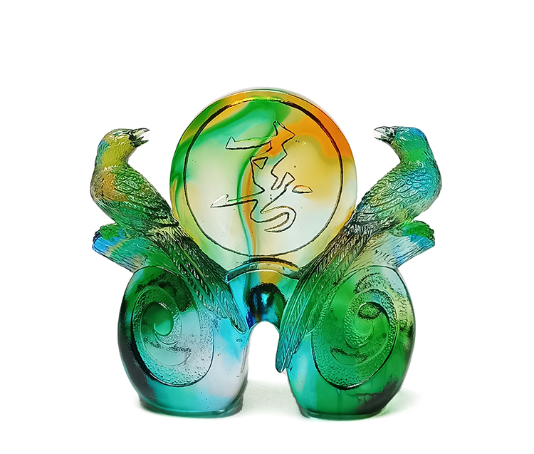 鹿港窯禮品館|琉璃 喜相隨 擺飾:比翼雙飛,喜鵲報喜,精雕細琢,幸福相隨
