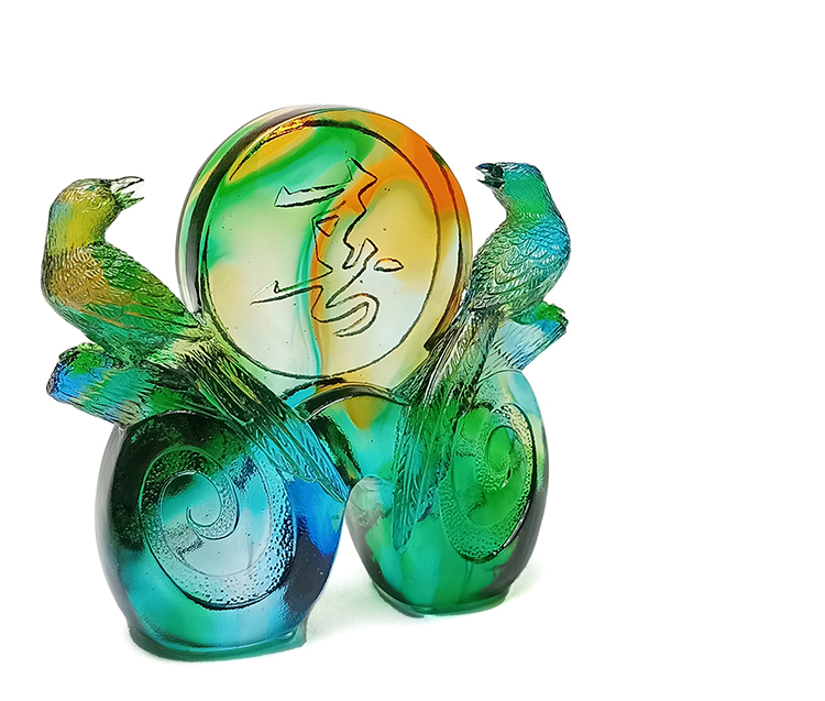 鹿港窯禮品館|琉璃 喜相隨 擺飾:比翼雙飛,喜鵲報喜,精雕細琢,幸福相隨