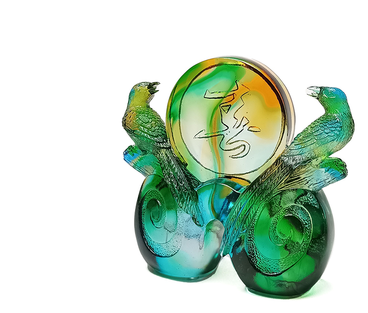 鹿港窯禮品館|琉璃 喜相隨 擺飾:比翼雙飛,喜鵲報喜,精雕細琢,幸福相隨