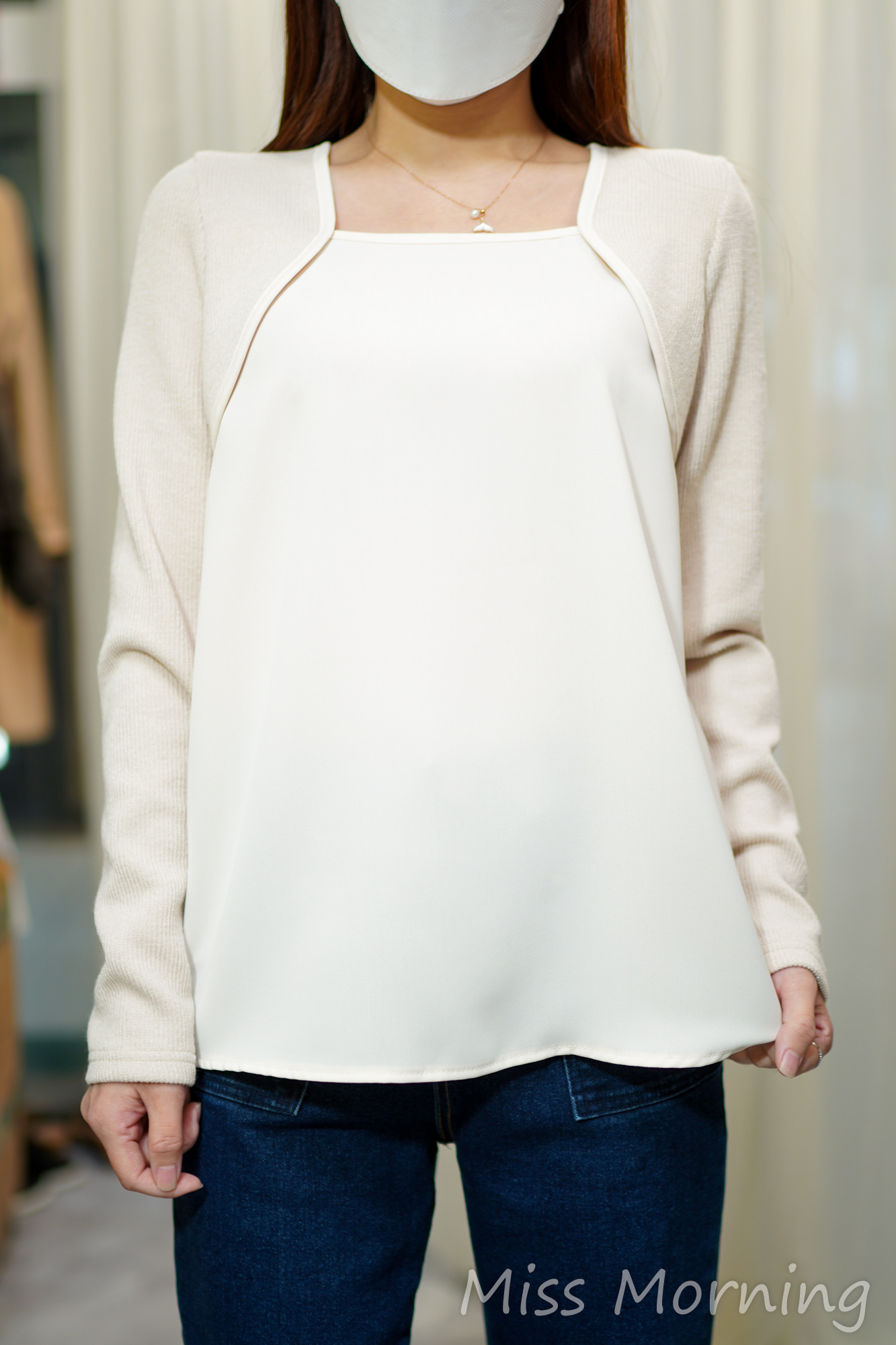 中厚雪紡假兩件上衣(14223)