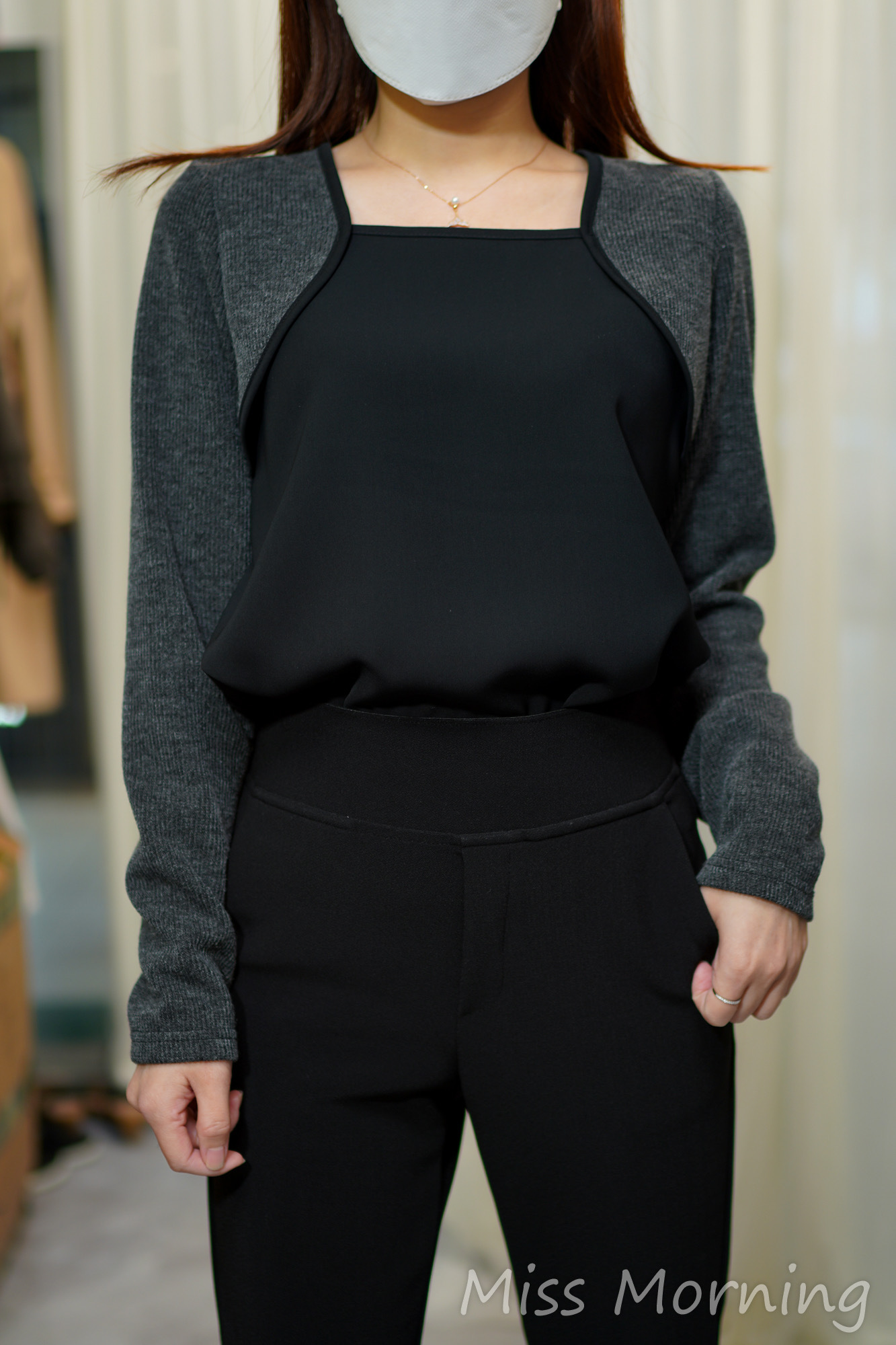 中厚雪紡假兩件上衣(14223)