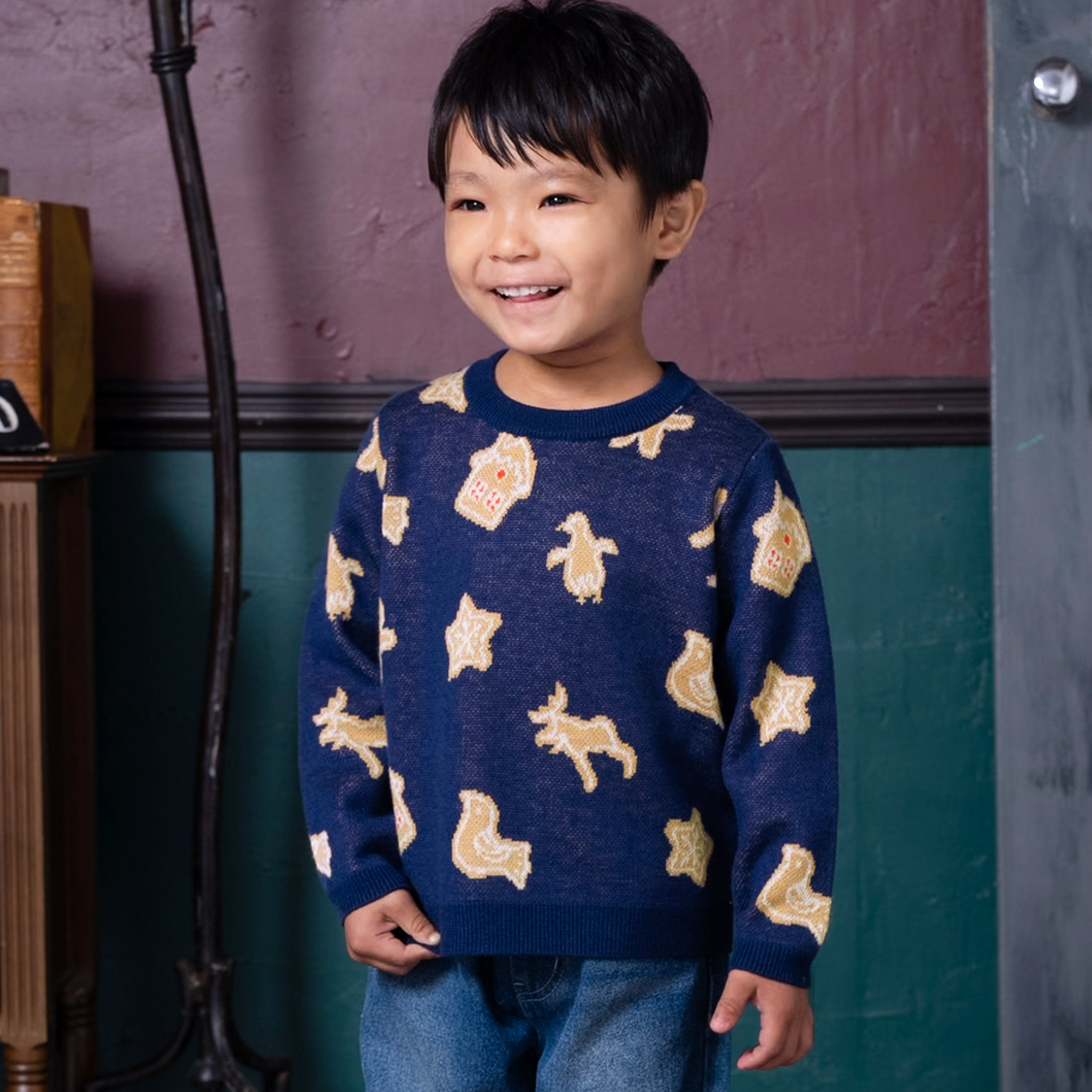 〖 Ami Amie 〗藏青聖誕薑餅羊毛針織上衣