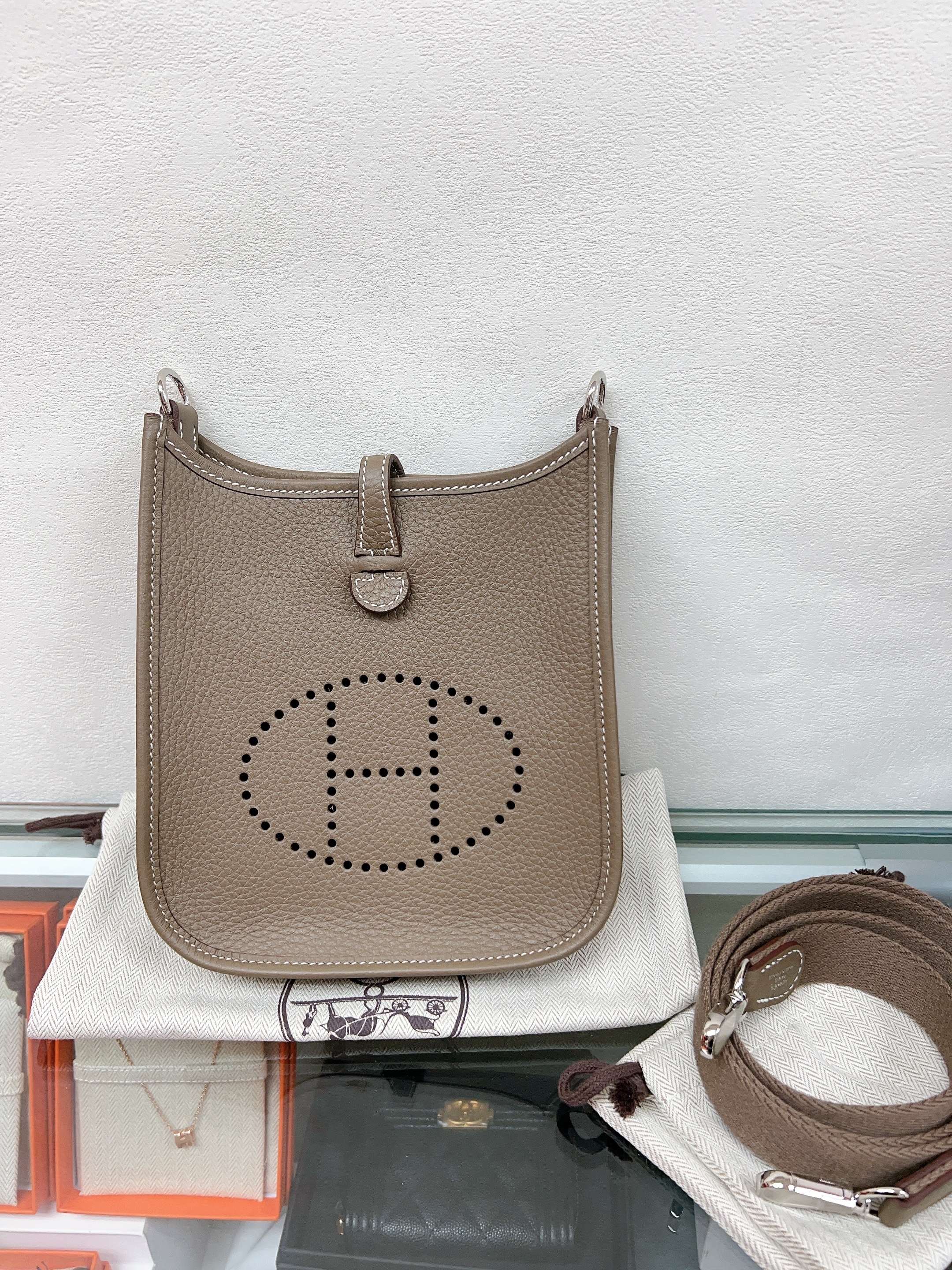 *Brand New* Hermes mini evelyne (etoupe PHW/ stamp w)