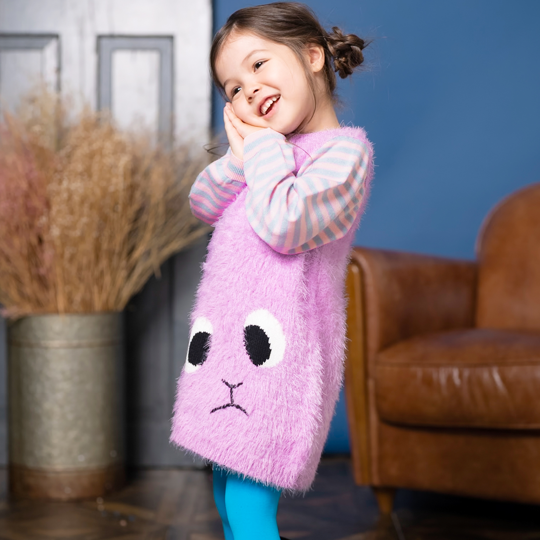 〖 Ami Amie 〗粉紫毛毛動物臉針織洋裝