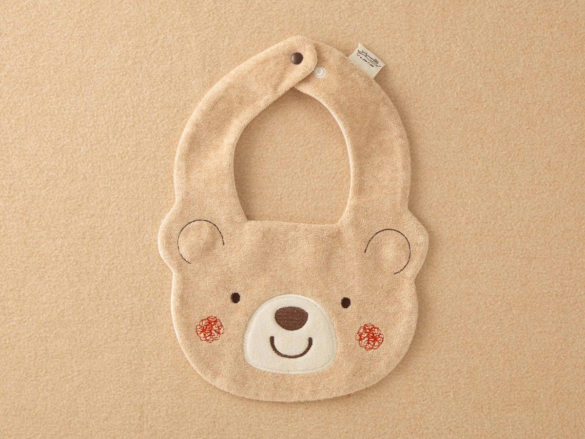 My Little Tailor - 有機棉日本BB熊仔搖鈴＋熊仔造型口水肩禮品套裝・自然杏色 (2件入)