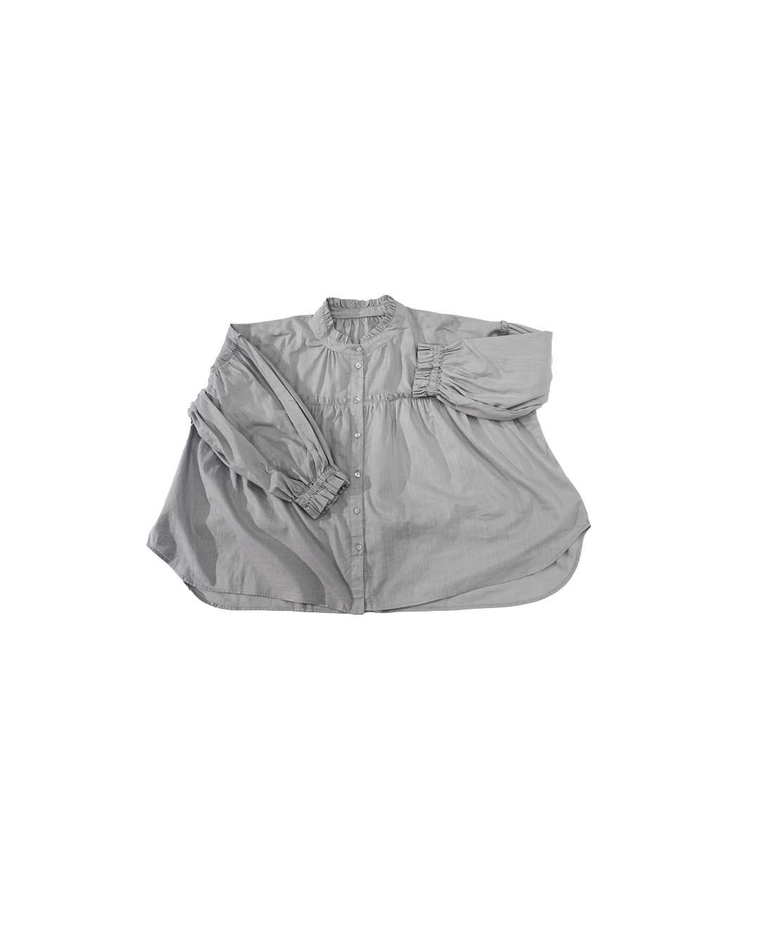 褶褶胸領全開長袖上衣