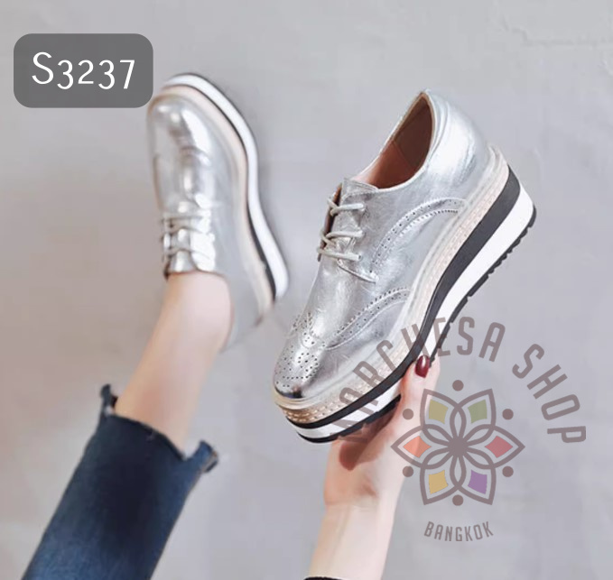 S3237 - 全真皮羊皮英倫雕花圓頭防底休閒鞋