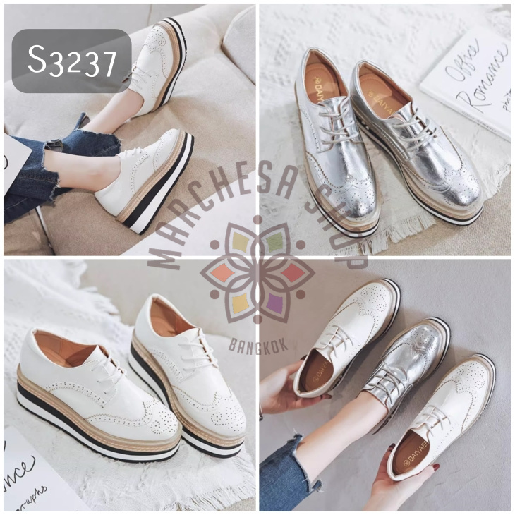 S3237 - 全真皮羊皮英倫雕花圓頭防底休閒鞋