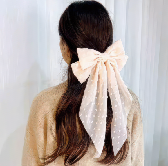 French Chiffon Polka Dot Ribbon Hair Clip