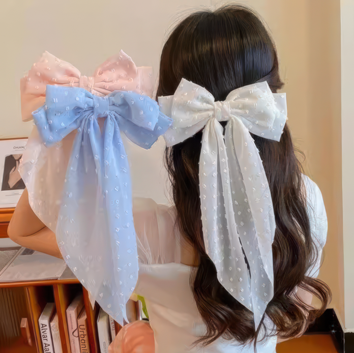 French Chiffon Polka Dot Ribbon Hair Clip