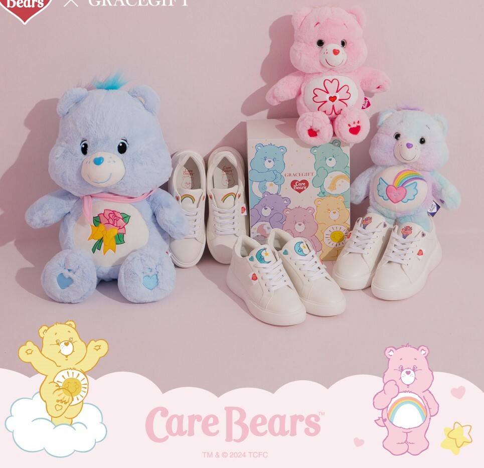 Care Bears-樂觀小熊電繡彩虹輕量小白鞋