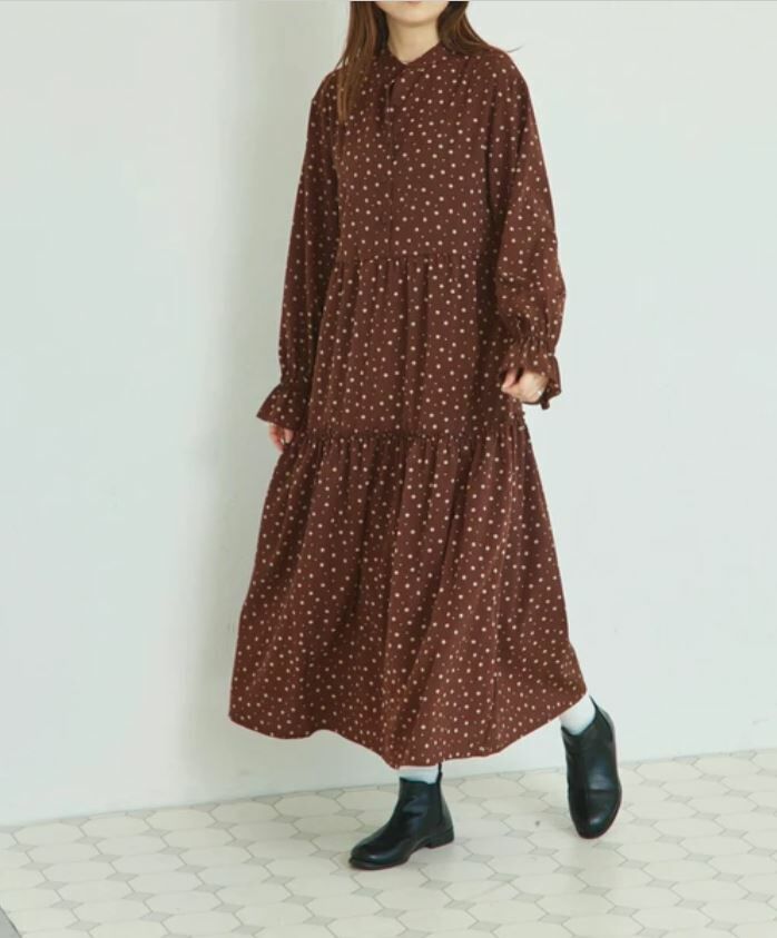 {Special Price) 秋天的浪漫長袖碎花裙 (兩色入)【日本直送】