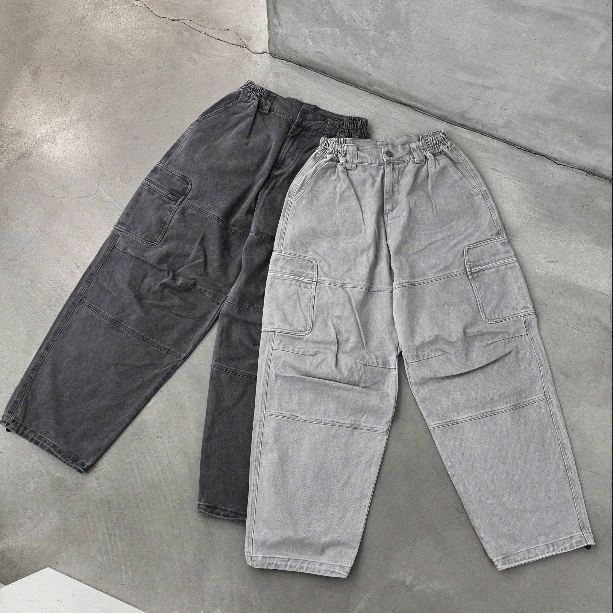 街頭水洗重磅口袋落地寬褲 68852