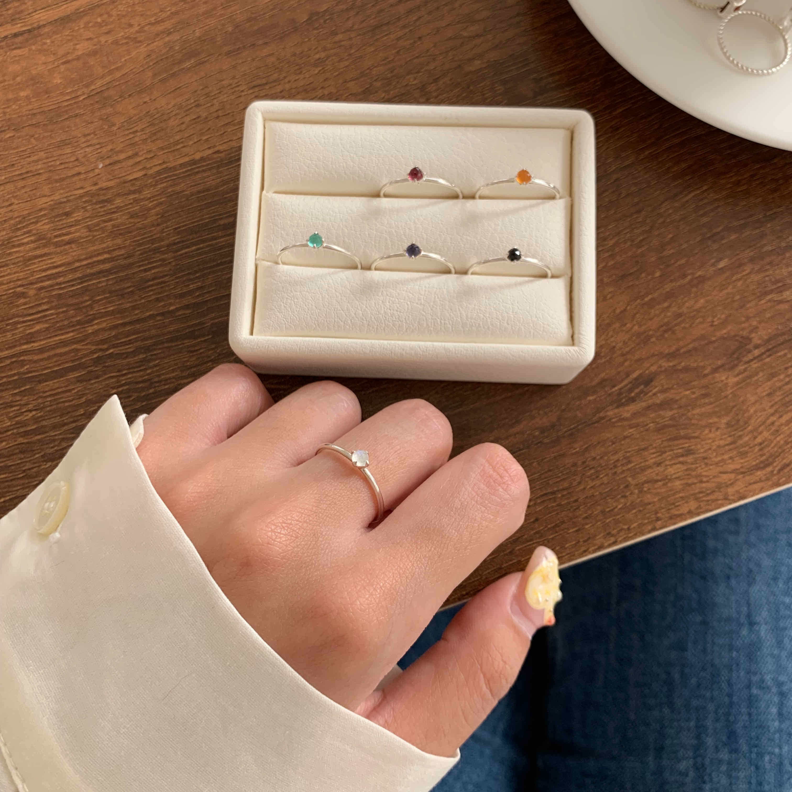 🇰🇷925 silver 小圓球天然石戒指｜6 color