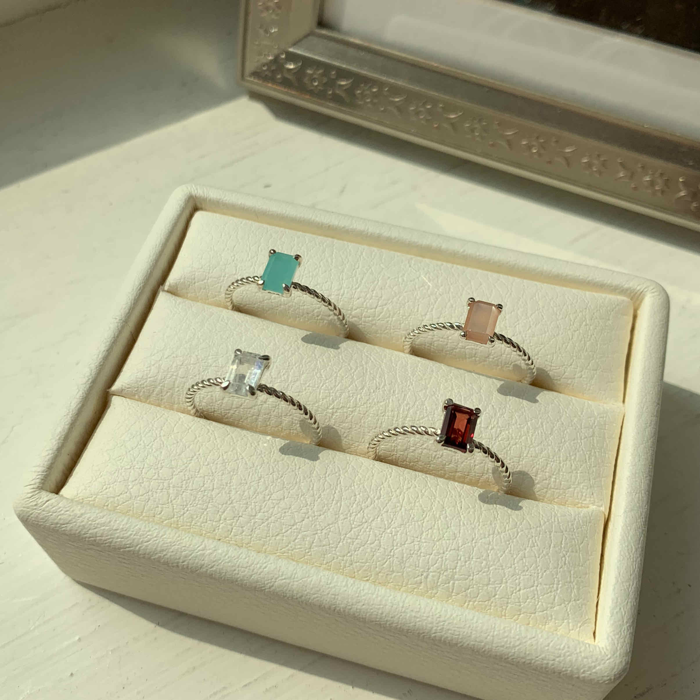 🇰🇷925 silver 方形寶石天然石戒指｜4 color