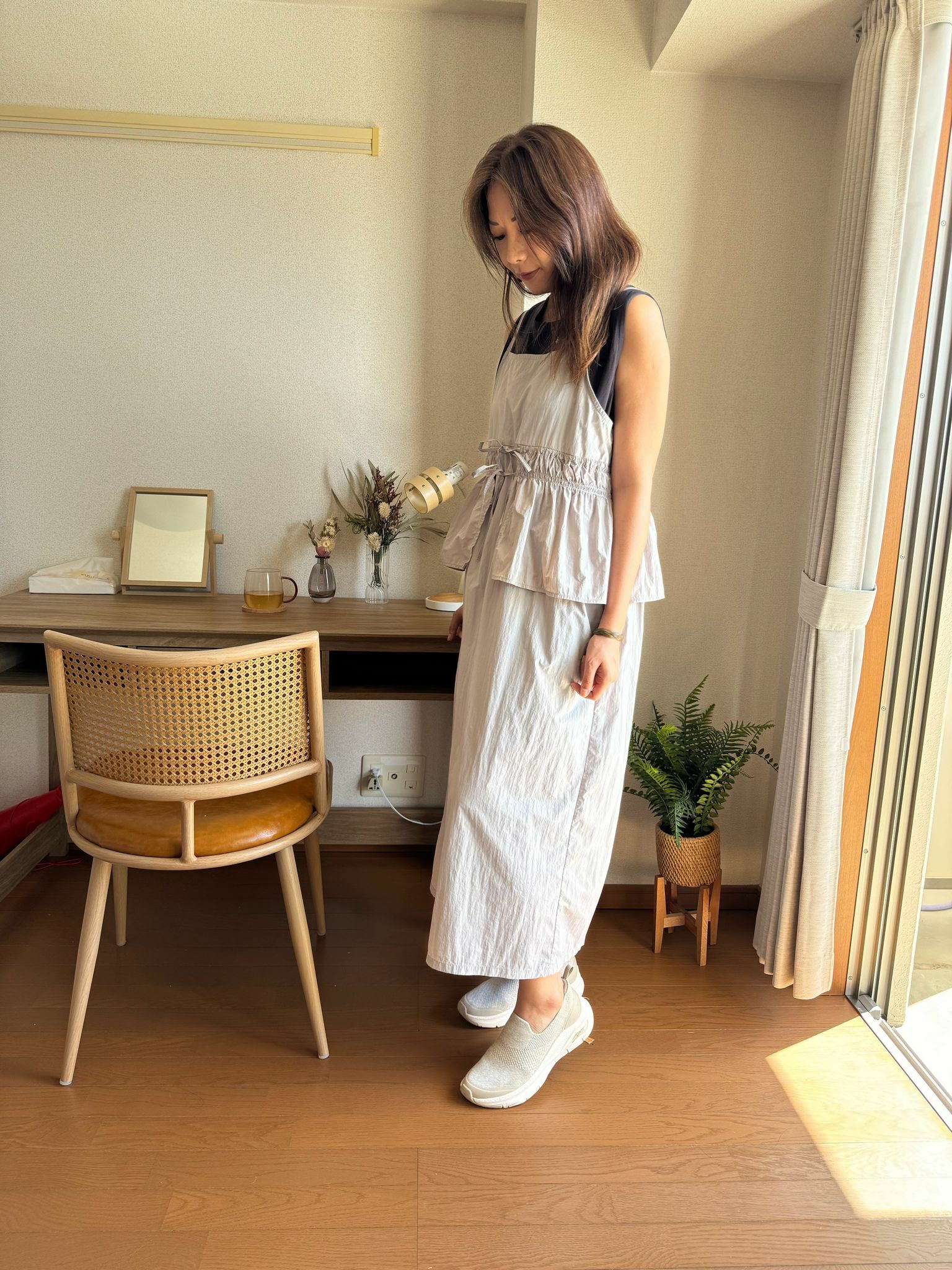 {Special Price} 淡灰色腰間雙排蝴蝶結吊帶裙【日本直送】