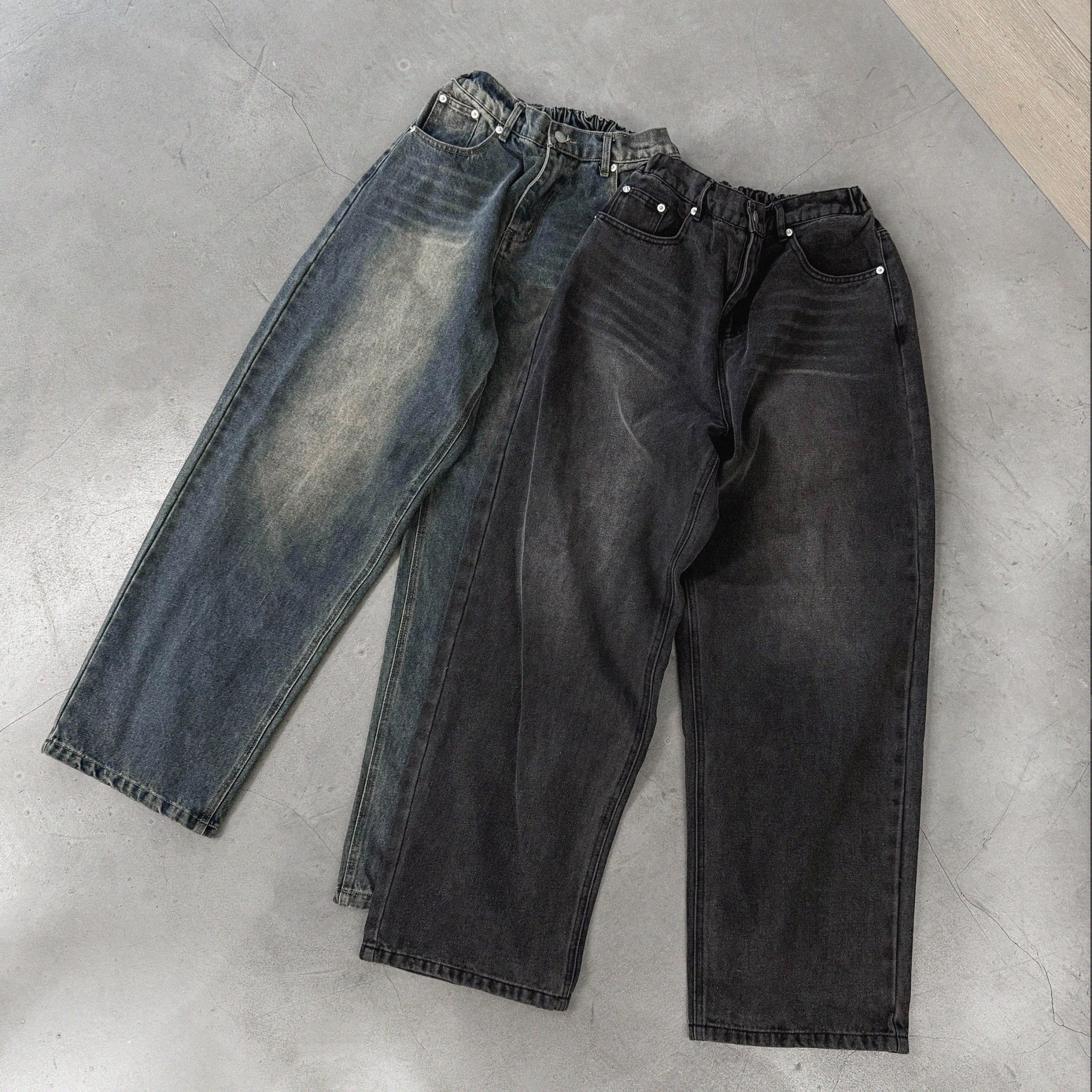 寬版淤泥水洗系列落地牛仔褲 68842