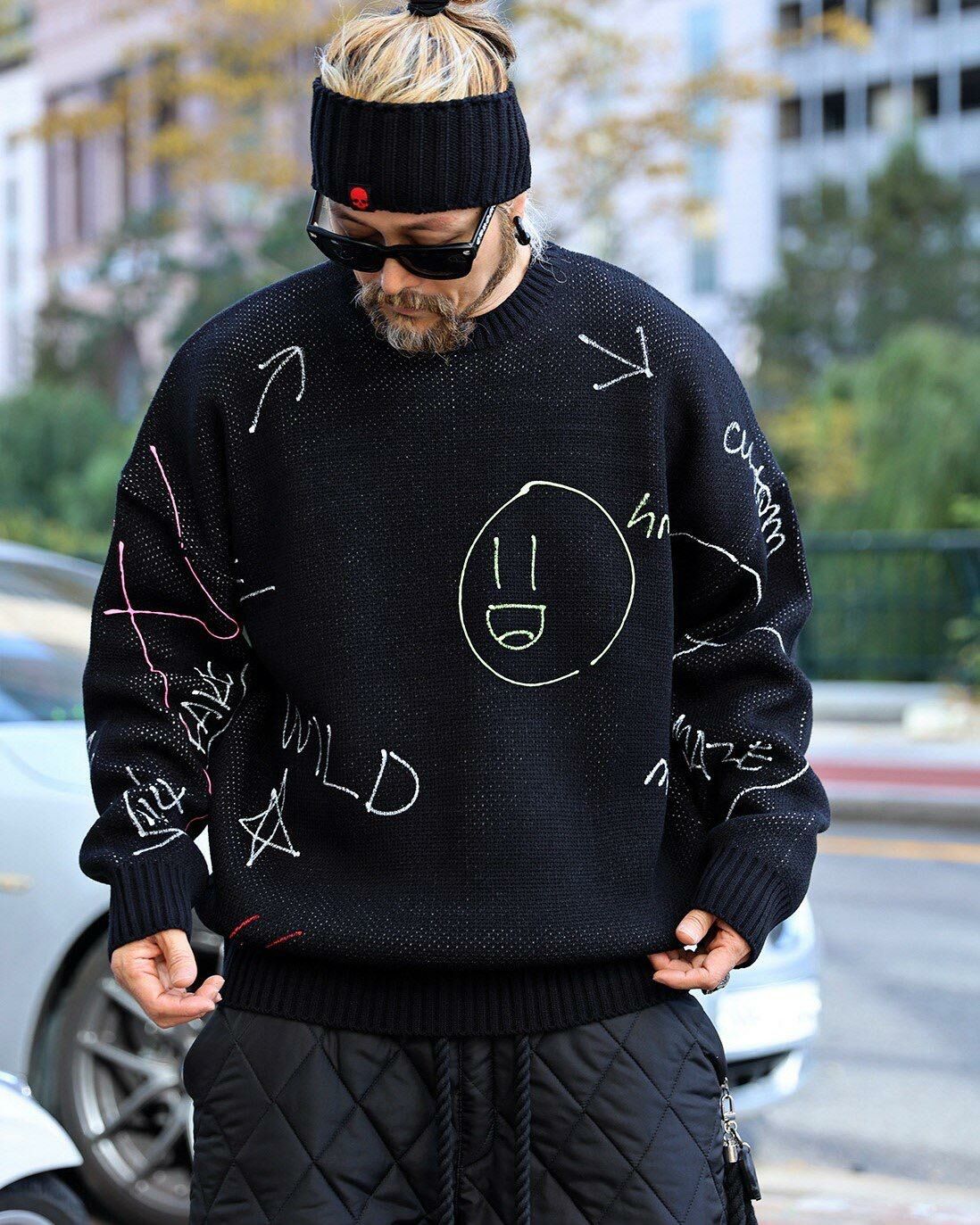 圓領哈哈笑圖案英文字針織衫 3.14-046T