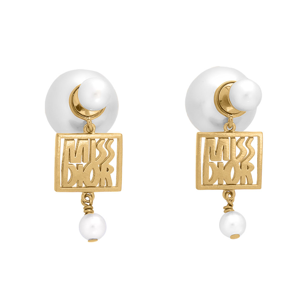 【CHRISTIAN DIOR】Tribales 方形標誌及珍珠針式耳環