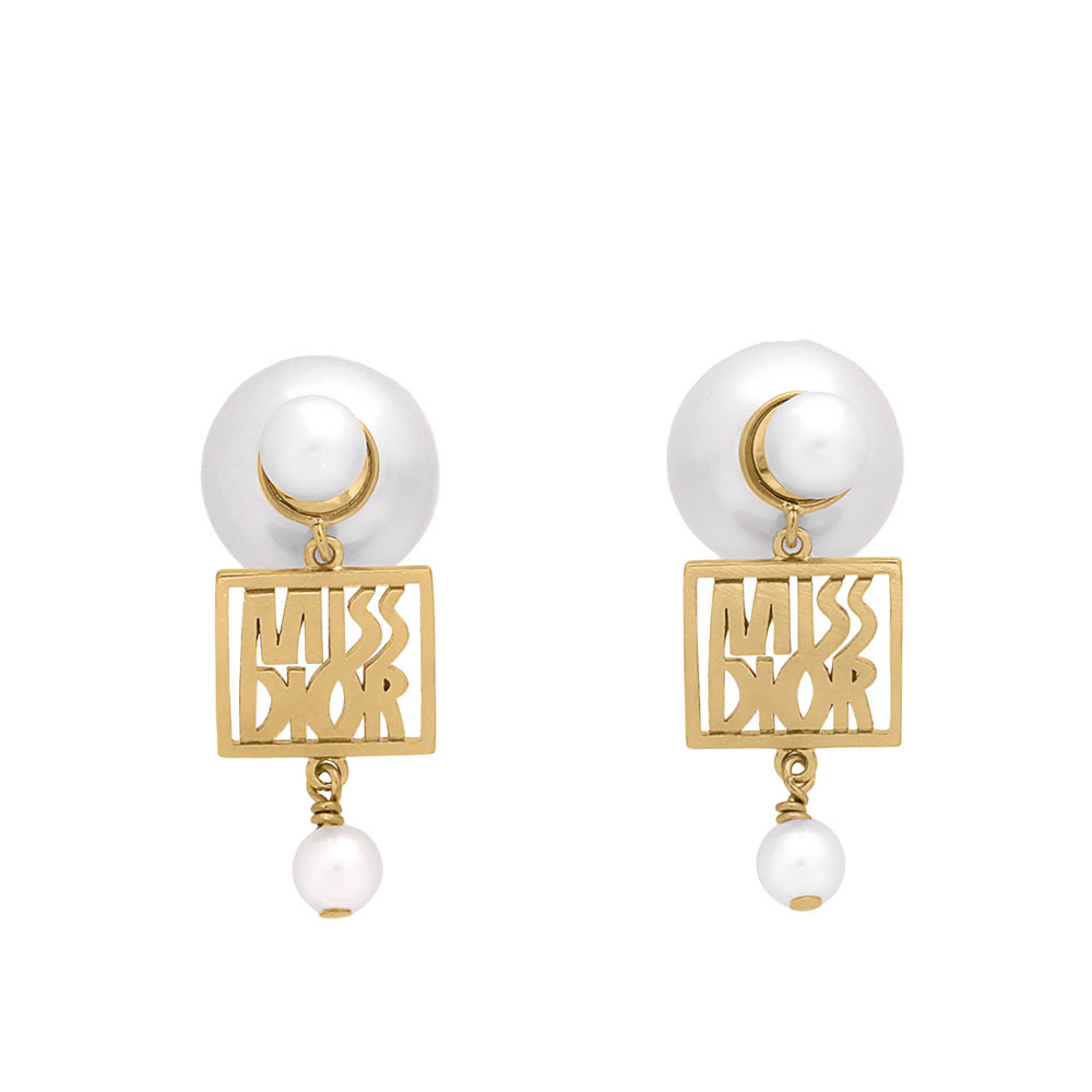 【CHRISTIAN DIOR】Tribales 方形標誌及珍珠針式耳環