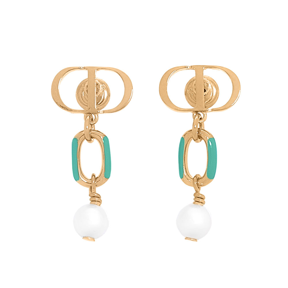 【CHRISTIAN DIOR】Dioriviera Petit CD 亮漆垂墜珍珠針式耳環