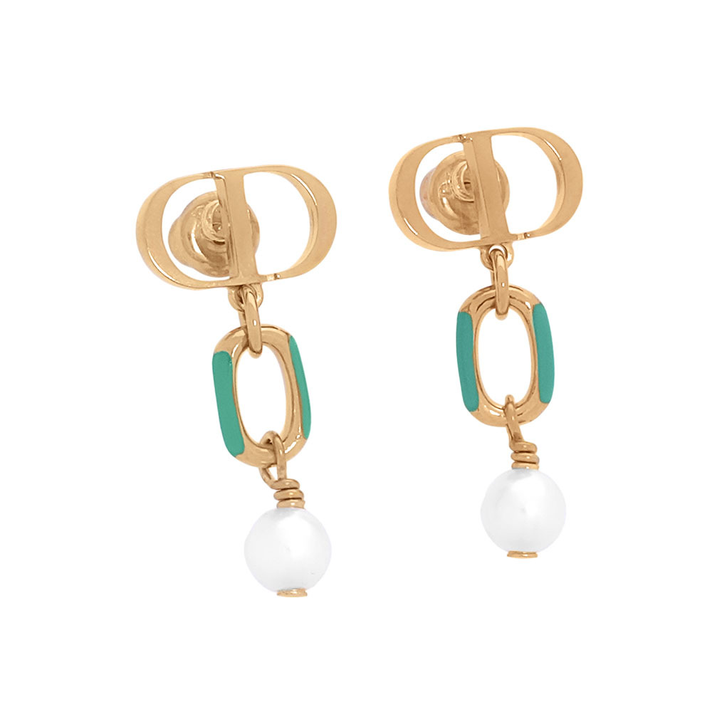 【CHRISTIAN DIOR】Dioriviera Petit CD 亮漆垂墜珍珠針式耳環