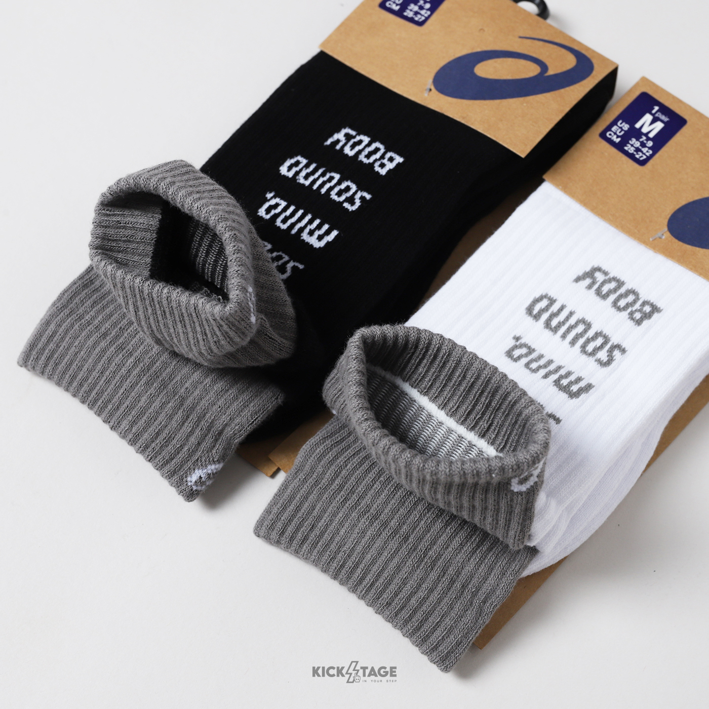 ASICS 亞瑟士 黑深灰 白深灰 緹花 假兩層 中性 腳背透氣網布 休閒 運動 中筒襪 長襪【3033C035】