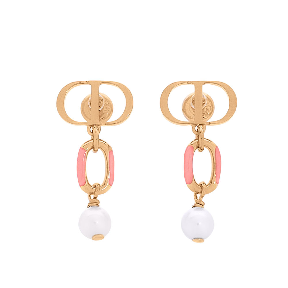 【CHRISTIAN DIOR】Dioriviera Petit CD 亮漆垂墜珍珠針式耳環(金色/珊瑚橘)E3297WOMLQ_D34R