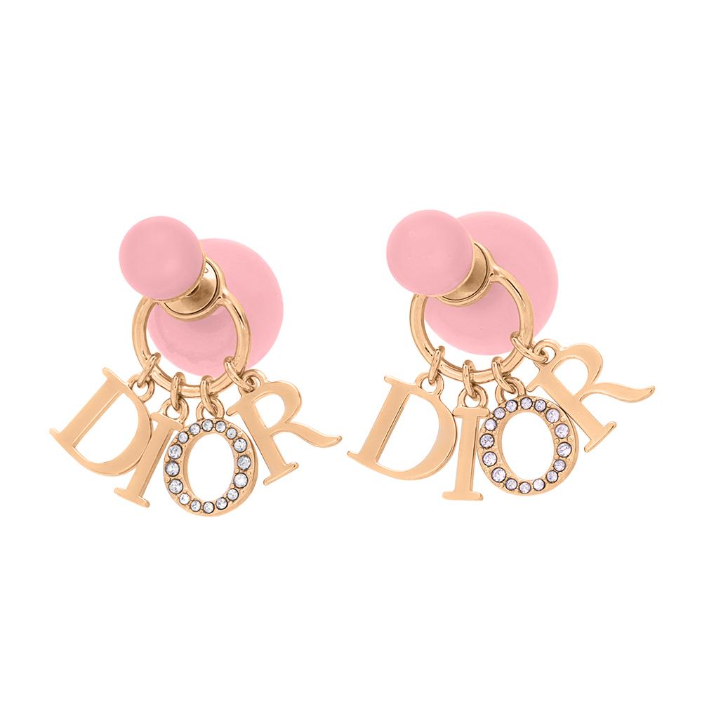 【CHRISTIAN DIOR】Tribales 珍珠及垂墜水晶標誌針式耳環(金色/柑橘色)E1411TRIPL_D14O
