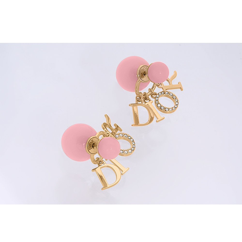 【CHRISTIAN DIOR】Tribales 珍珠及垂墜水晶標誌針式耳環(金色/柑橘色)E1411TRIPL_D14O