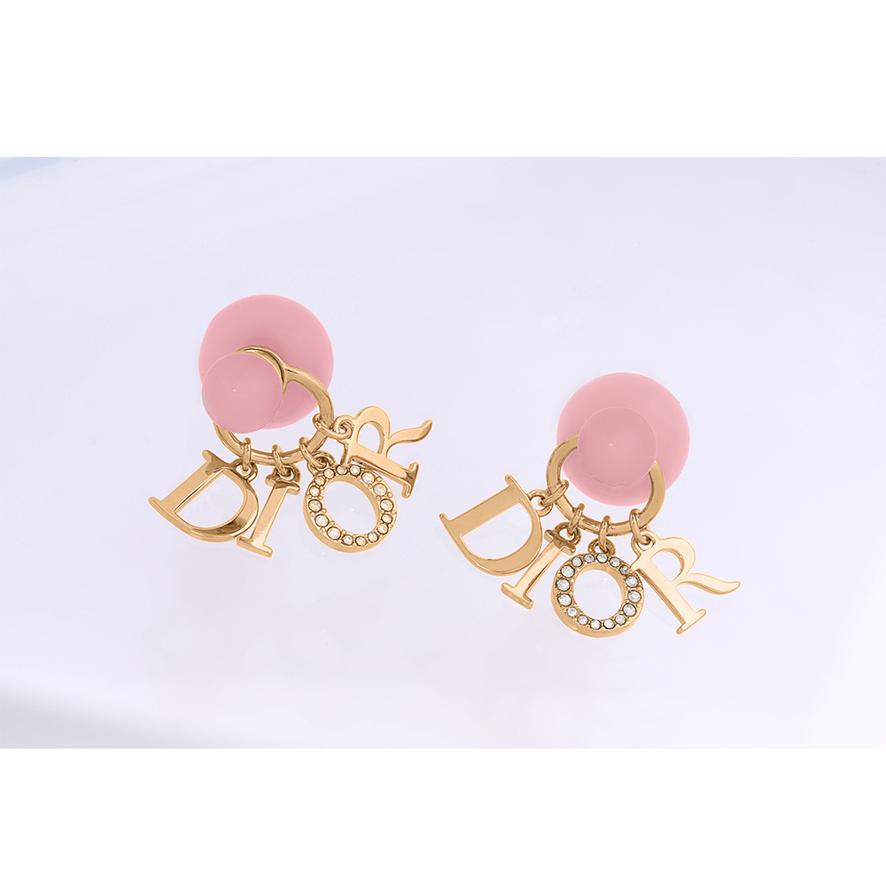 【CHRISTIAN DIOR】Tribales 珍珠及垂墜水晶標誌針式耳環(金色/柑橘色)E1411TRIPL_D14O