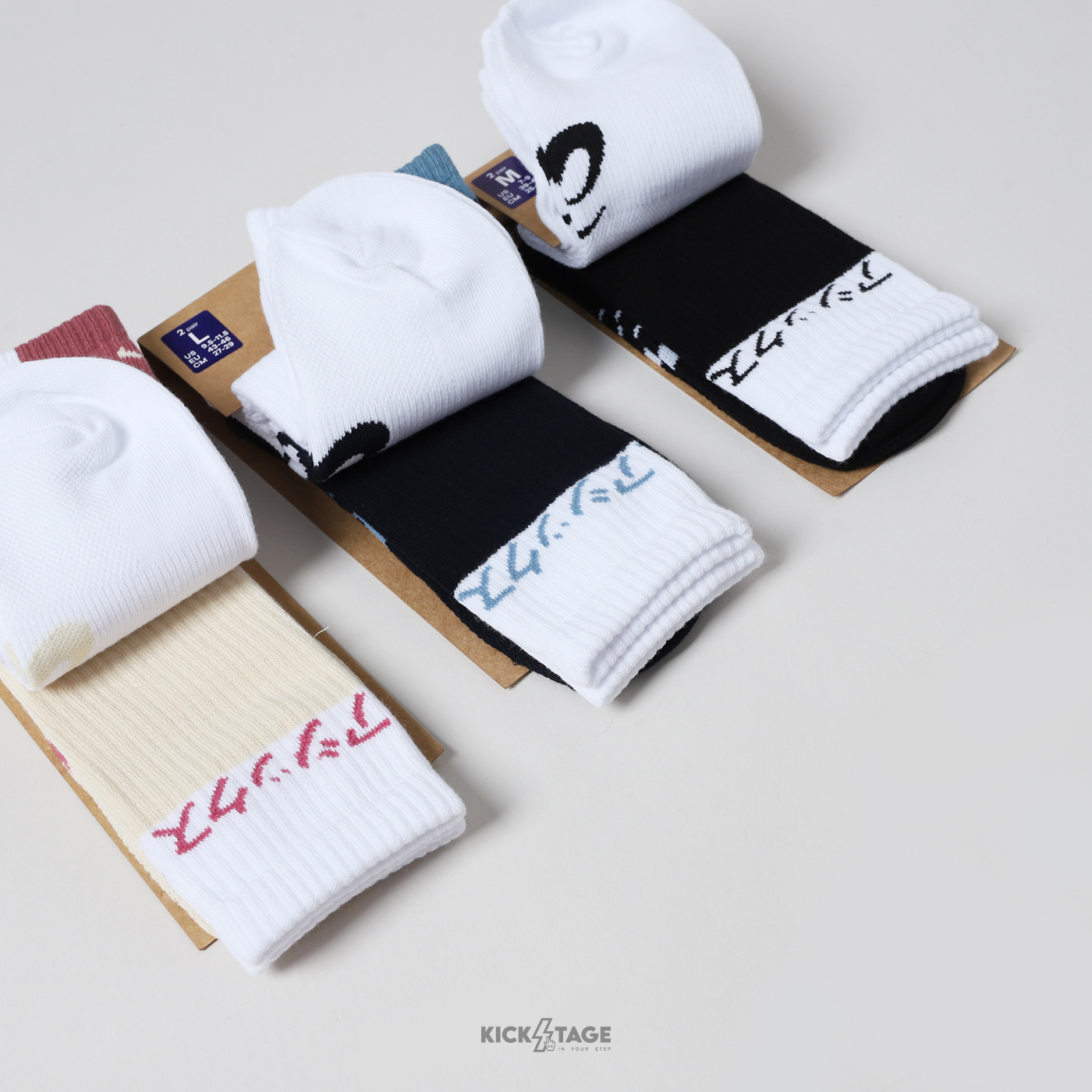 ASICS 亞瑟士 紅白粉橘 湖水綠白黑 黑白 異色拼接 片假名緹花 中性 休閒 運動 中筒襪 長襪 兩入組【3033C030】