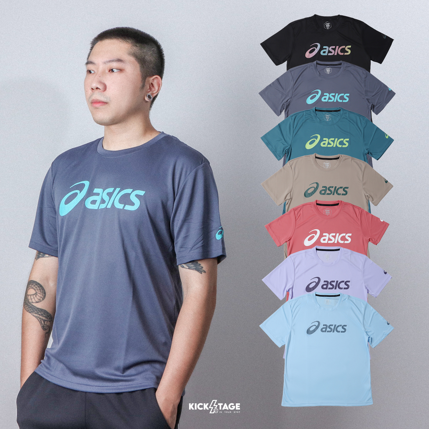 男款 ASICS 亞瑟士 水藍 淺紫 粉 摩卡 深綠 灰藍 黑 吸濕 排汗 快乾 運動 短袖上衣【2033B666】