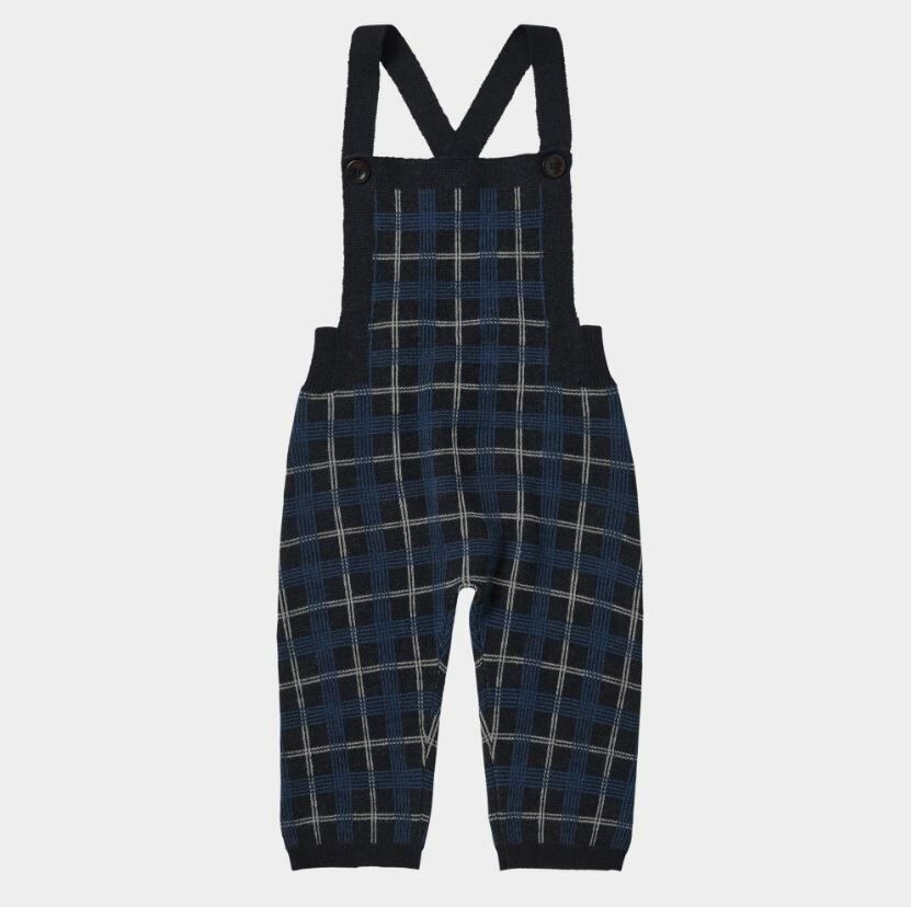 FUB 寶寶款格紋吊帶褲 Baby Checked Overalls dark navy