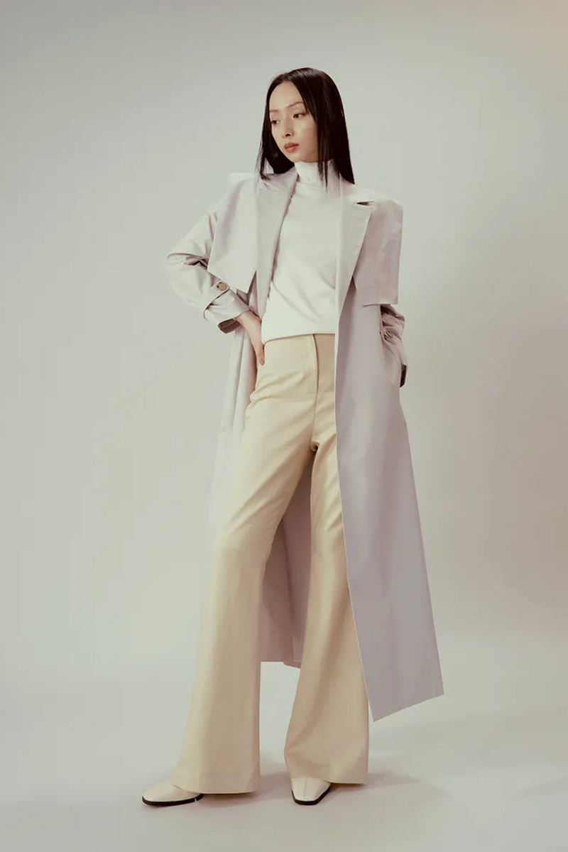 灰色長版風衣