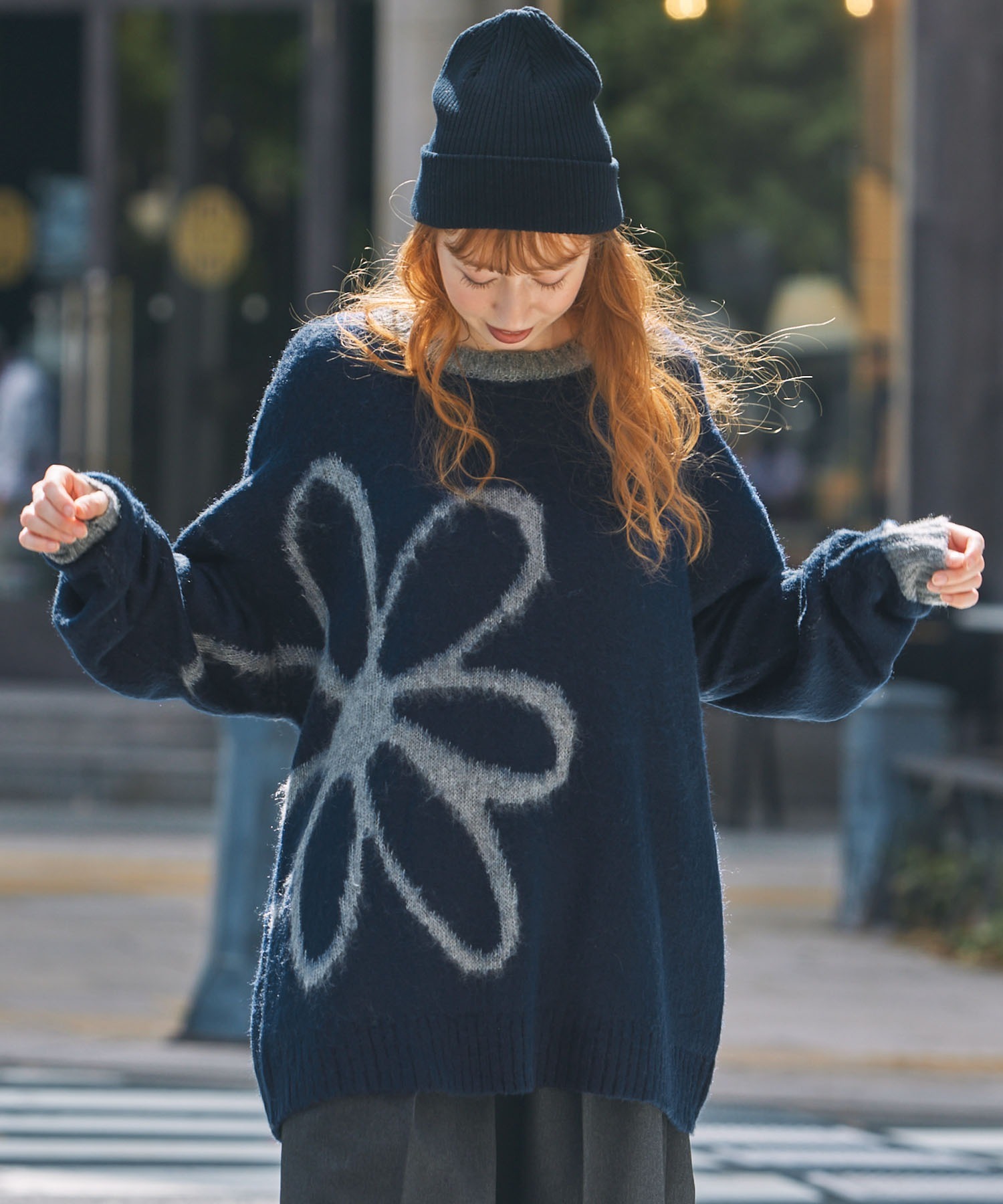 🇯🇵 MONO-MART 大花朵 毛絨絨 毛衣 針織衣 長袖 OVERSIZE / 現貨✨