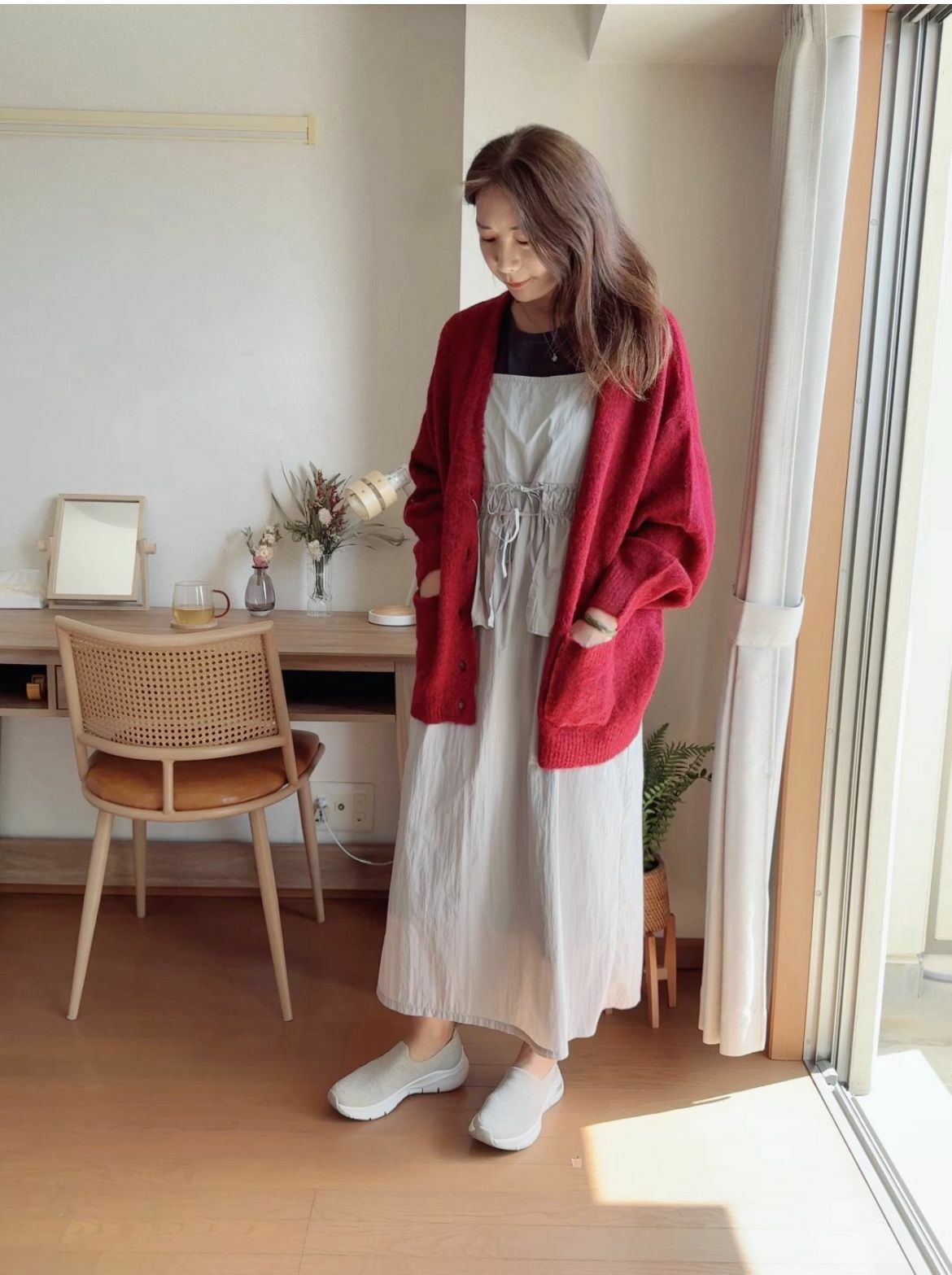 深紅色毛海感針頭外套【日本直送】