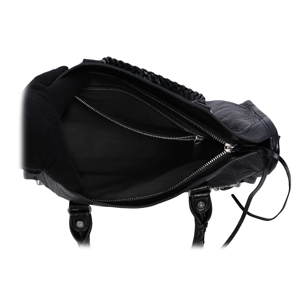 【BALENCIAGA】Le City 銀釦小羊皮小款機車包/二用包(黑色)811442 2AA9S 1000