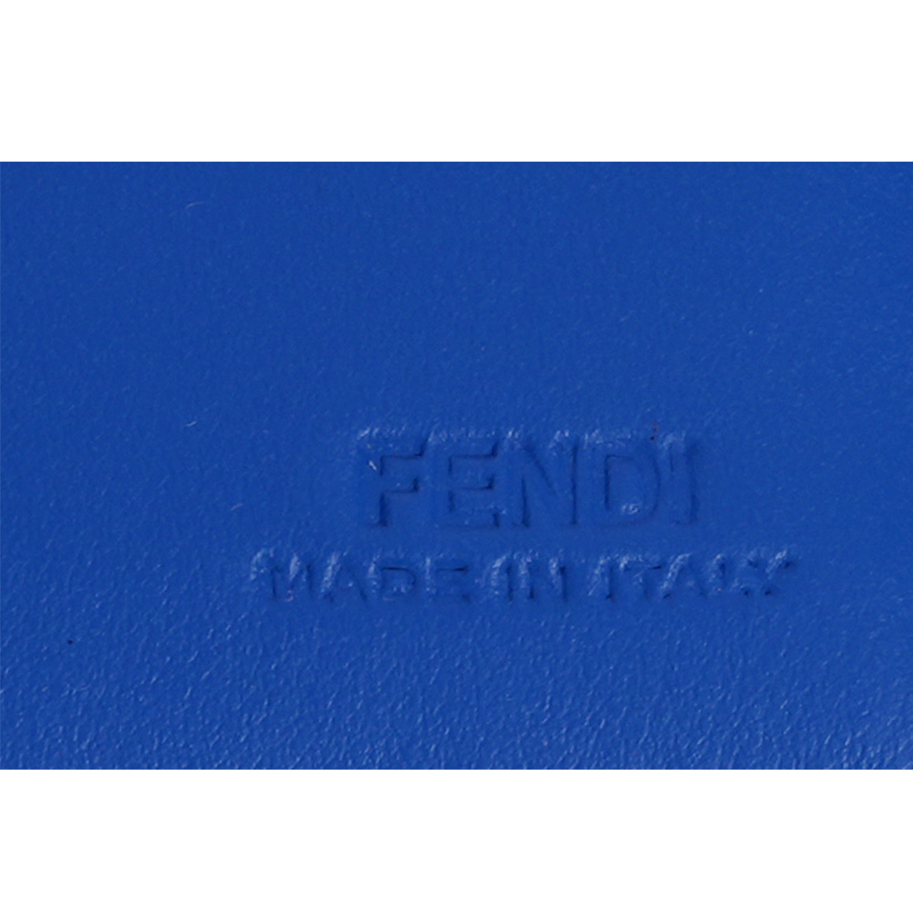 【FENDI】FF Logo 帆布及皮革對角設計8卡短夾(棕色/皇家藍)7M0169 AFCB F1Q1O
