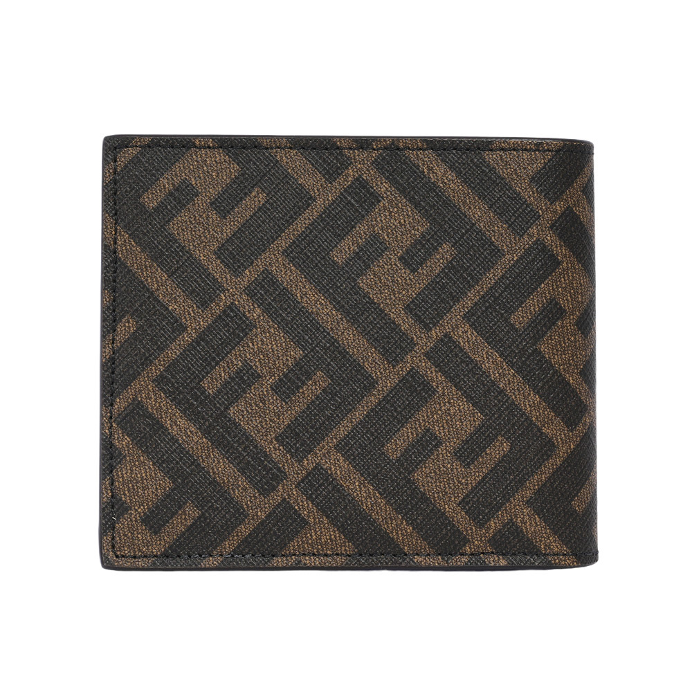 【FENDI】FF Logo 帆布及皮革對角設計8卡短夾(棕色/皇家藍)7M0169 AFCB F1Q1O