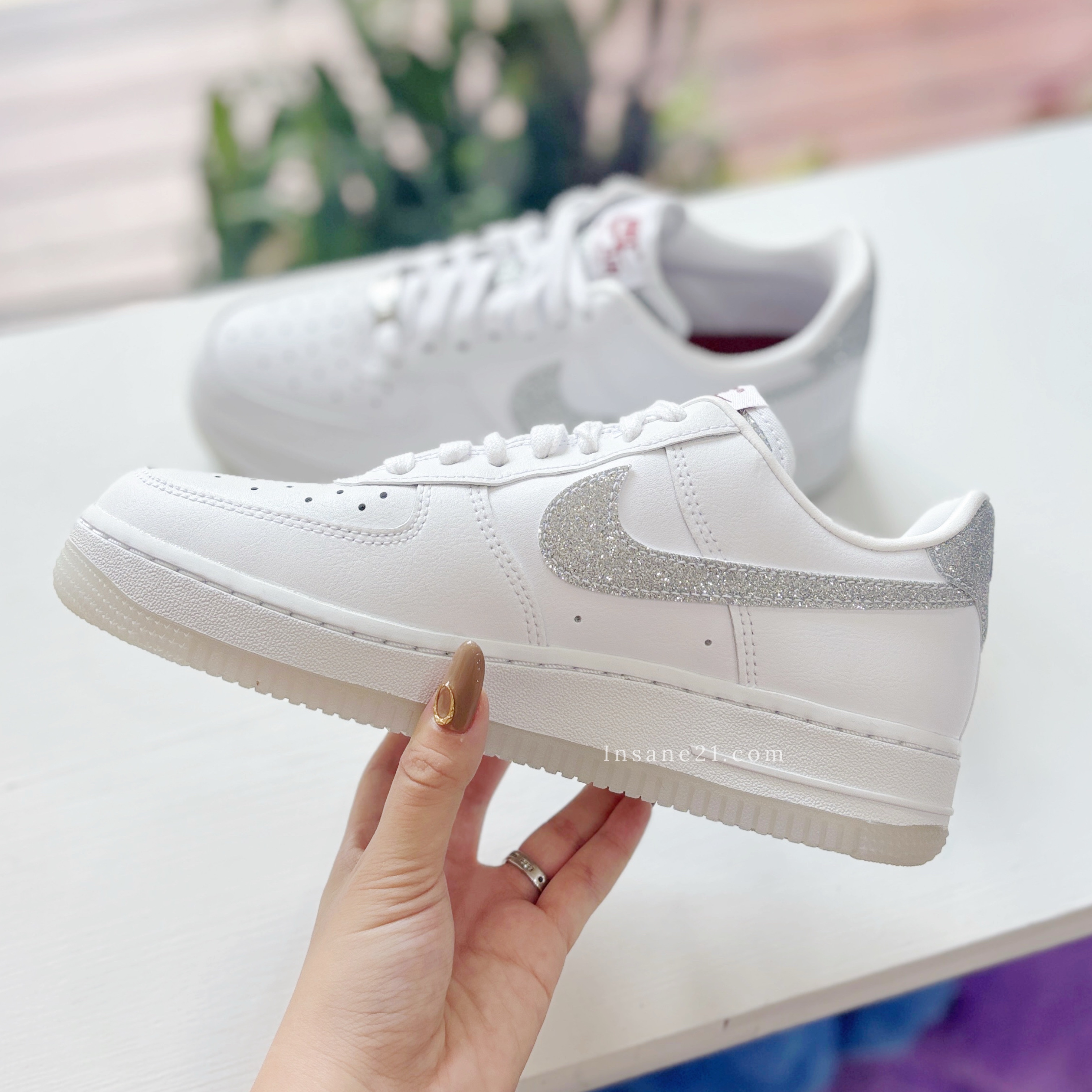 NIKE AIR FORCE 銀灰 細閃 滿天星 果凍底 女鞋 HQ3461-191