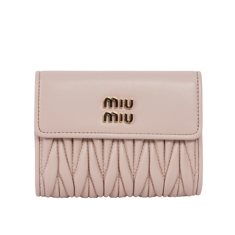 【MIU MIU】金字納帕軟皮拉鍊零錢袋三折短夾